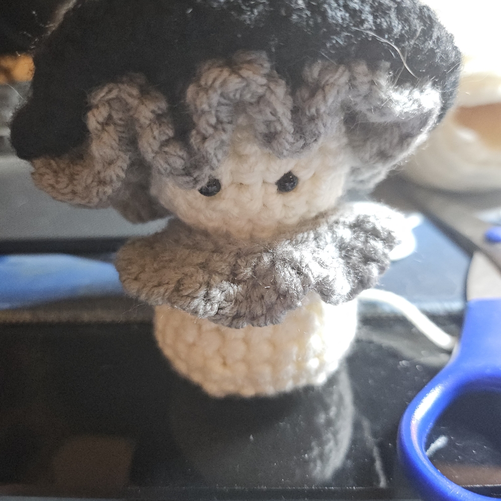 Handmade Crochet Mushroom with Black and Gray Hat